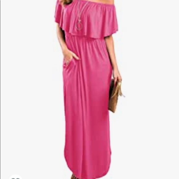 WOMENS OFF THE SHOULDER RUFFLE DRESS Size med SIDE SPLIT MAXI DRESS WITH POCKETS - Picture 10 of 14